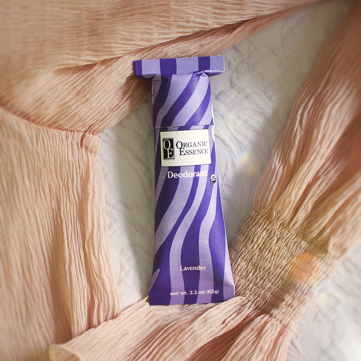 Organic Essence certified organic lavender deodorant eco tube 2.2 oz lifestyle product photo