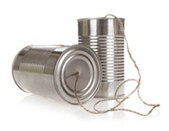 Tin can telephone representing personal customer service at Organic Essence